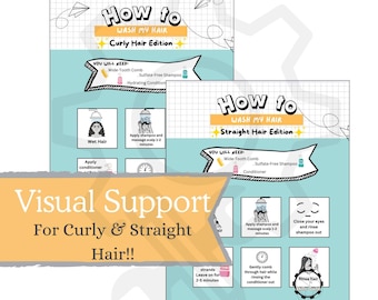 Jak myć włosy – pomoc wizualna: włosy kręcone i proste (pliki do pobrania)