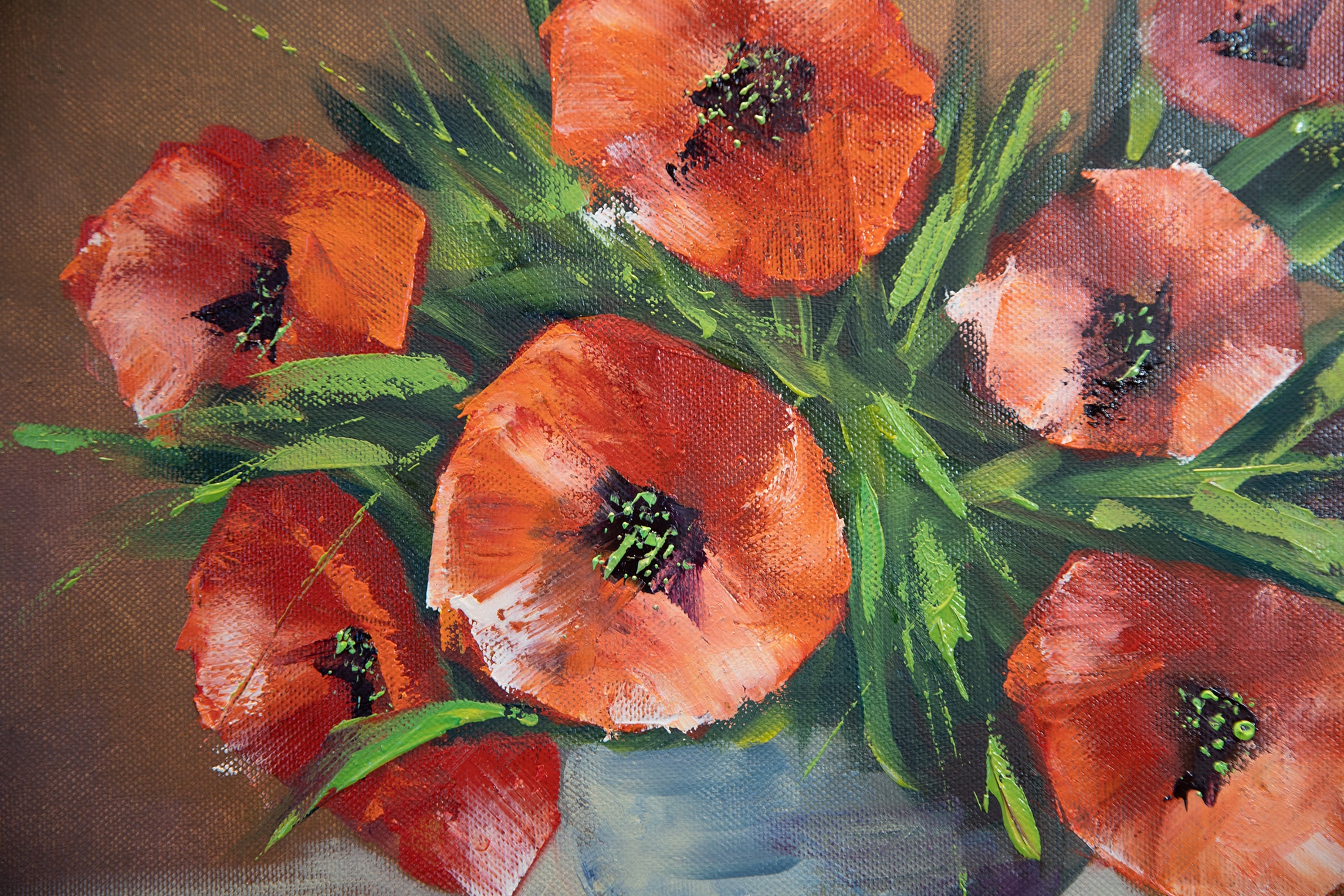 Red Poppies in a Vase on the Table Oil on Canvas Still Life Etsy UK