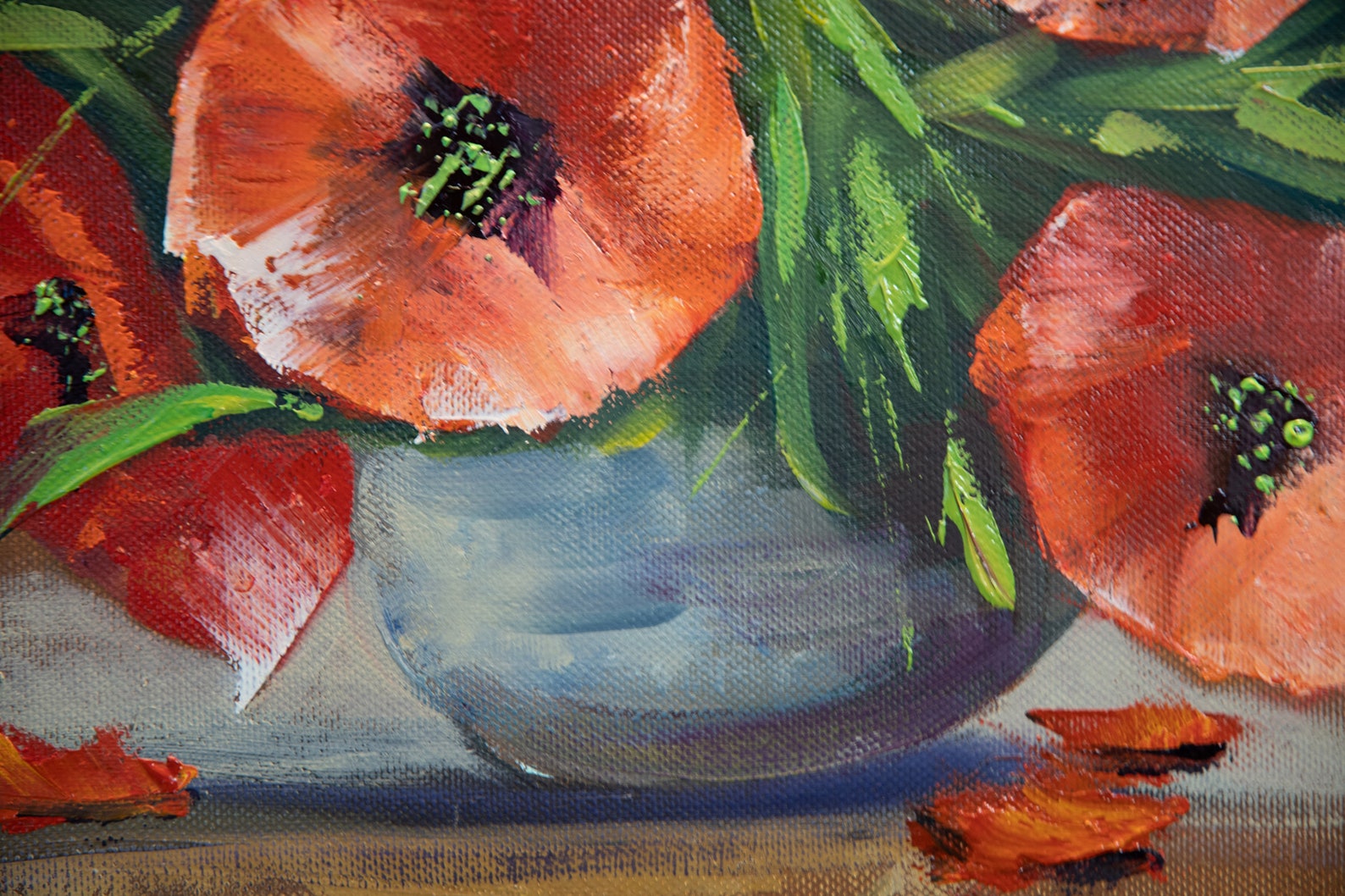 Red Poppies in a Vase on the Table Oil on Canvas Still Life Etsy UK