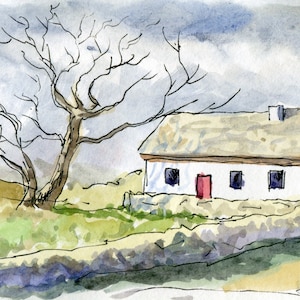 Digital goods Rural landscapes country scenes watercolor drawing watercolor painting creativity art illustration drawing - art product tree