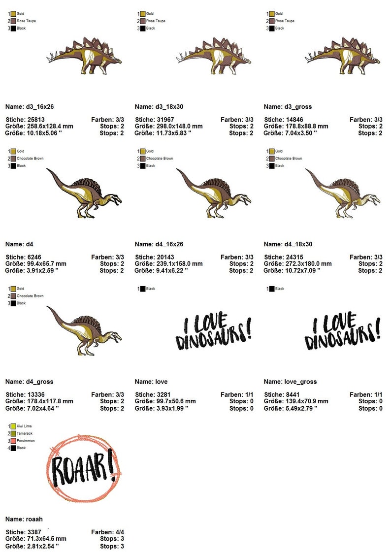 Dinosaurs Stick File Embroidery