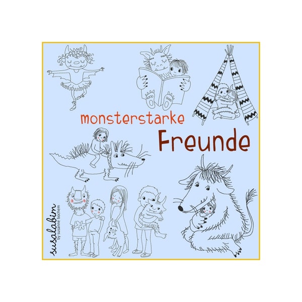 monster strong friends - embroidery file - embroidery