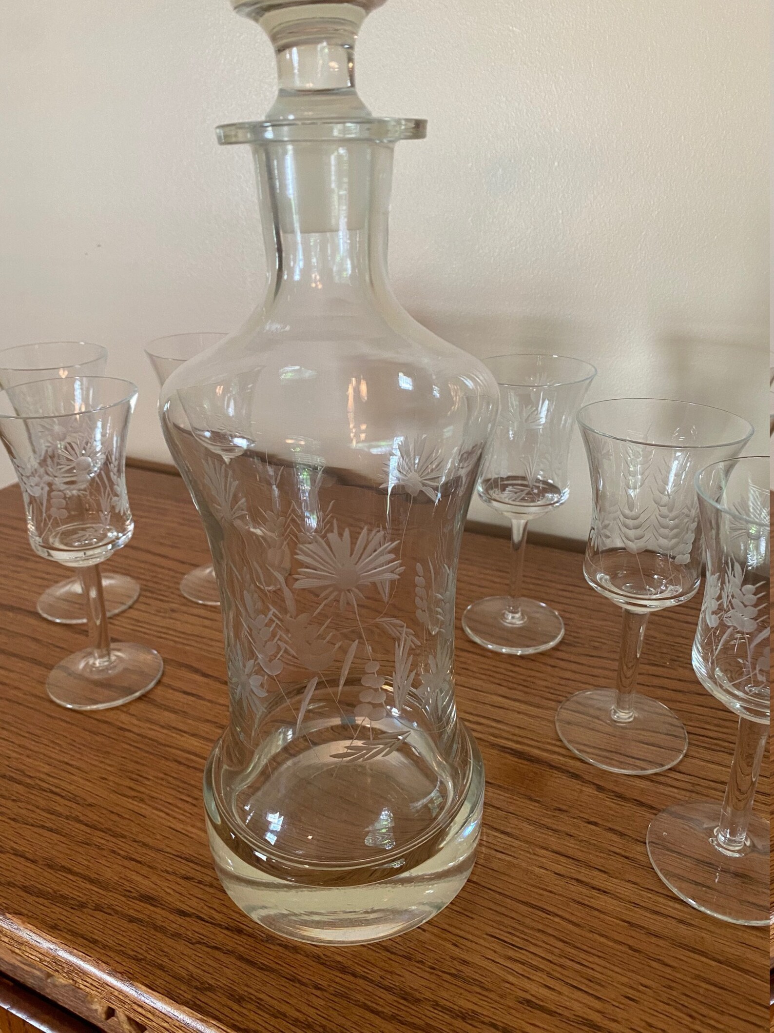 Romanian Vintage Etched Crystal Decanter and Six Wine Glasses Etsy