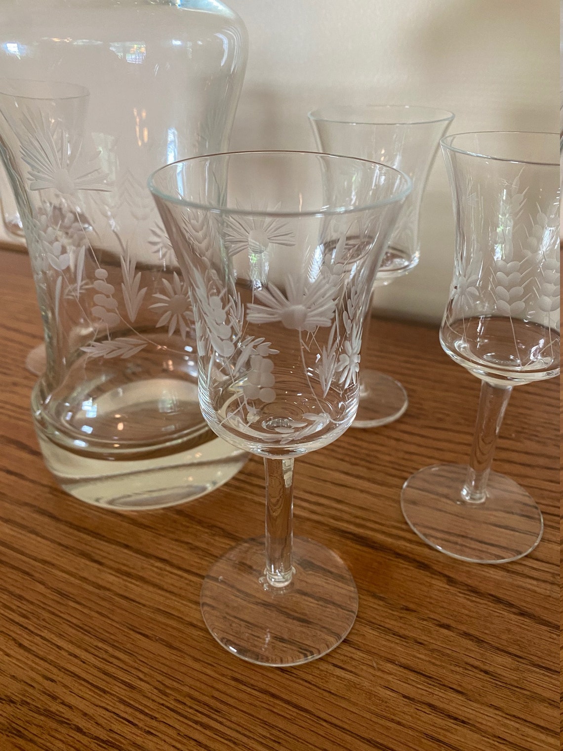 Romanian Vintage Etched Crystal Decanter and Six Wine Glasses Etsy