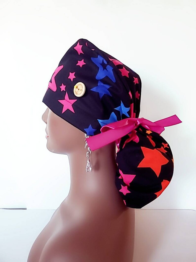 Women scrub caps ponytail.Black scrub cap for long hair. Scrub Etsy