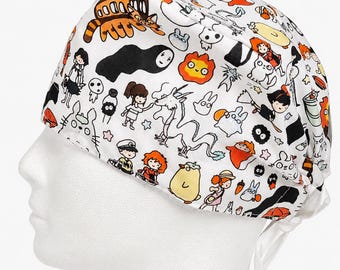 Japanese Anime Classic Style Scrub Cap: Handmade Surgical Hat high-quality 100% cotton fabric -One Size Scrub Hat