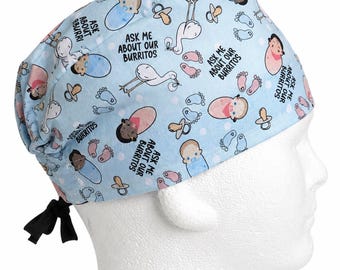 Baby Burritos Surgical Scrub Cap – Labor & Delivery, NICU, OB/GYN, Midwife | Handmade Adjustable Tie Back Hat