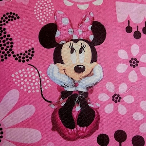 Licensed Character Fabric. Pink / black mouse fabric. Vibrant Novelty Cotton Fabric. 100% Quilting Cotton