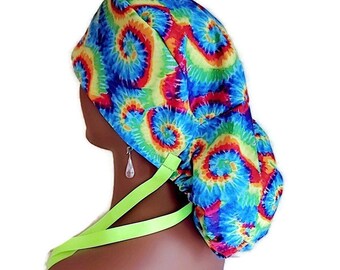 Swirls Scrub Hat-Tie Dye scrub cap-Ponytail scrub cap-Swirls scrub cap-Women Surgical Scrub Hat-Large scrub hats for women