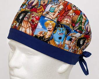 Anime Inspired Scrub Cap, Manga Style Surgical Hat, Colorful Pirate Print Scrub Hat, Adjustable Tie Back Cap, Nurse Doctor Gift