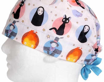 Studio Ghibli fan Anime Scrub Cap: Handmade Cotton Scrub Hat for Short Hair