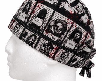 Halloween Scrub Cap, Horror Inspired Nurse Hat, Spooky Surgical Cap, Gothic Medical Scrub Hat, Adjustable Scrub Cap for