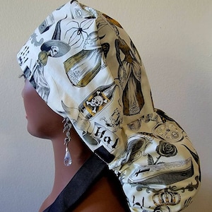 Halloween Skull Ponytail Scrub Cap: Nurse Hat with Ties and Buttons