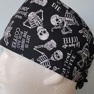Black Coffee Print Scrub Cap: Unisex Cotton Surgical Hat
