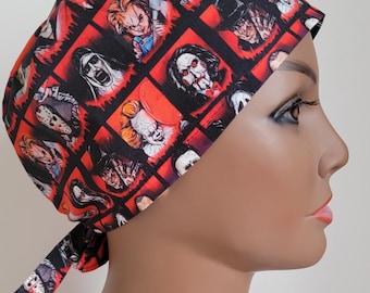 Horror Movie Scrub Cap - Unisex Tie Hat, Medical Doctor Cap