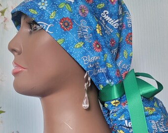Handmade Cotton Ponytail Scrub Cap: Satin Lined Surgical Hat