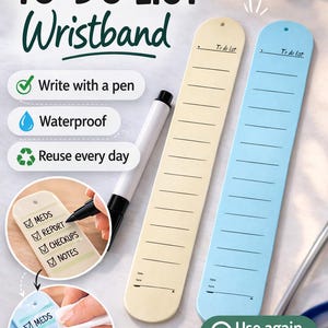 Reusable To-Do List Wristband for Notes, Tasks, Reminders (Includes Pen)
