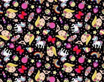 Tissu en coton licorne arc-en-ciel. Tissu coloré par mètre. Tissu Emoji 100% coton matelassé