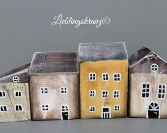 Holzhäuschen, kleine Häuser, Häuschen aus Holz, Häuserzeile, kleine Stadt, Dekohaus, Holzhäuschen, Haus, Häuschen, Deko