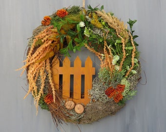 Door wreaths, door wreath, door decoration, wreath, spring wreath "behind the fence"
