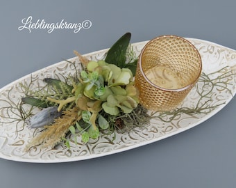 durable arrangement, arrangement, "leaf bowl with tealight glass"