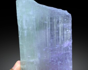 311 カラットのクンツァイト クリスタル (ブルー トルマリン付き