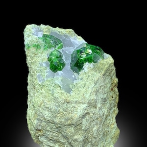 Demantoid Garnet, Green Garnet, Garnet With Calcite, Garnet on Matrix, Mineral Specimen - 77 gram