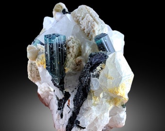 鉱物標本 トルマリン クォーツ 原石 標本 共生 パキスタン産 パキスタン産 バイカラートルマリン＆水晶の共生標本（原石