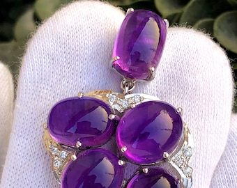 Handmade 925 Silver Amethyst Cabochon Necklace: February Birthstone