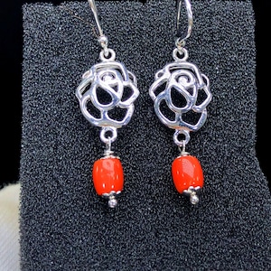 Mediterranean Red Coral Earrings: Sterling Silver Rose, Italian Design
