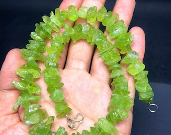 Raw Peridot Necklace: Natural Green Gemstone Jewelry