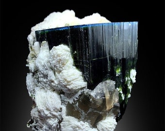 Blue Cap Tourmaline with Smoky Quartz and Albite, Fine Mineral, Tourmaline Stone, Tourmaline Specimen From Paprok 5715 Gram