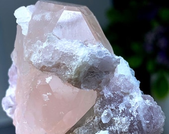 Ejemplar de cristal natural de morganita con lepidolita, Afganistán