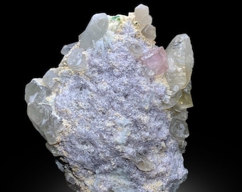 アフガニスタン産のトルマリン入りピンクモルガナイト、クォーツ