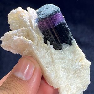 Tourmaline Mineral Specimen , Purple Cap Tourmaline Crystal with Albite and Feldspar - 70 Gram , 72*35*15 mm
