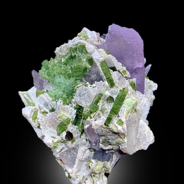 Pink Kunzite With Green Tourmalines and Feldspar Mineral Specimen From Afghanistan - 120 gram