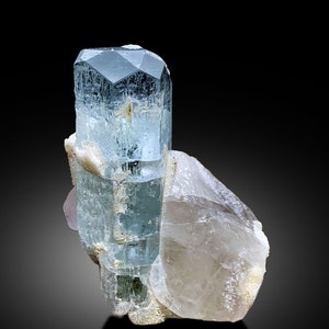 Aquamarine Crystal on Quartz, Diamond Cut Aquamarine, Aquamarine Specimen, Aquamarine stone, Quartz crystal, Mineral Specimen, 45 g
