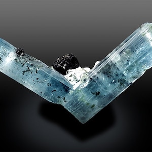 Aquamarine Crystals with Schorl Black Tourmaline and  Albite, Natural Aquamarine, Sky Blue Aquamarine, Aquamarine Mineral Specimen 26 Gram