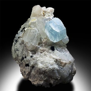 Aquamarine Crystal with Quartz , Black Tourmaline, Natural Aquamarine, Fine Mineral, Aquamarine Specimen From Pakistan 1051 Gram