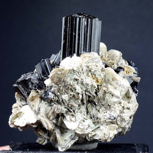 Black Tourmaline Crystal , Schrol Tourmaline with Mica Specimen , Terminated Black Tourmaline from Pakistan - 84 Gram , 53*50*34 mm