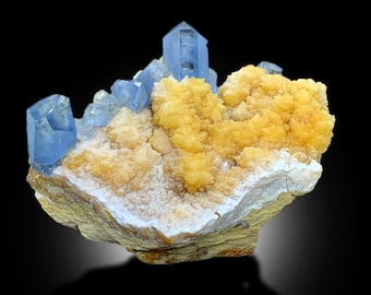Geëindigd Blue Celestine-kristallen met calcietmineraalmonster uit Bagdis, Afghanistan - 89 gram