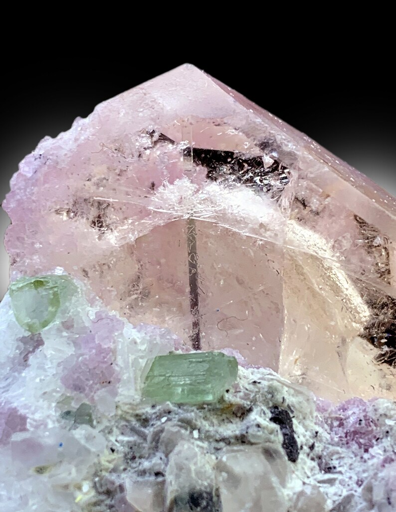 Translucent Pink Crystal Peach Pink Color Morganite Crystals With Tourmalines, Pink Lepidolite ...