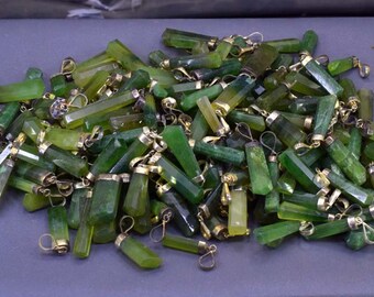 Grossular Garnet Pendants , Green Garnet Crystal Point with Silver Cap