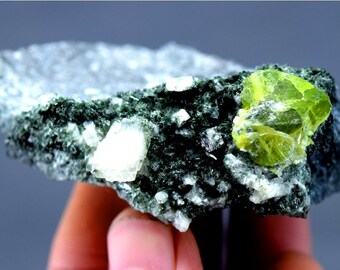 Sphene Specimen , Green Sphene Titanite Crystal with Adularia on Matrix from Skardu Pakistan - 85 Gram , 77*43*26 mm