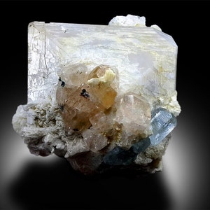 Aquamarine with Topaz Crystals, Natural Aquamarine, Topaz Crystals, Aquamarine Topaz Specimen, Mineral Specimen From Skardu Pakistan, 569 g