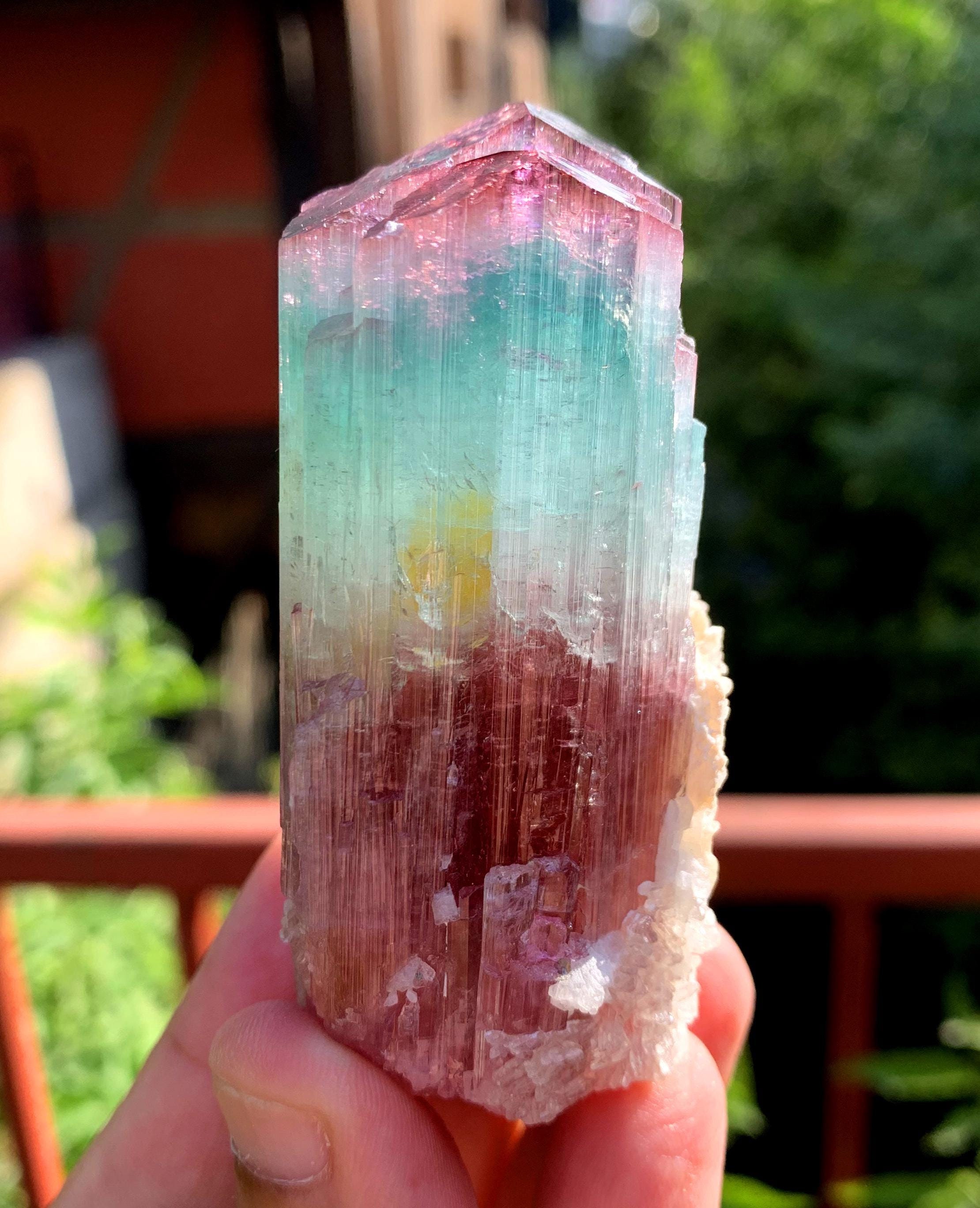 Bicolor Tourmaline Crystal Specimen: Pink & Blue Paprok Mineral (128 gram)
