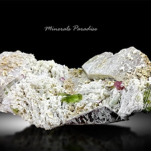 Bi-Colored Tourmaline Crystals with Albite on Feldspar from Paprok Afghanistan - 480 Gram , 155*77 mm