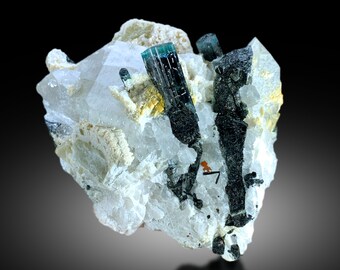 ブルーキャップトルマリン結晶入りクォーツ、パキスタン・スカルドゥ産