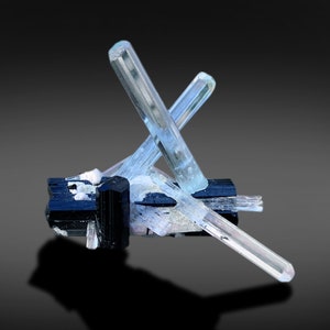 Natural Terminated Blue Aquamarine Crystals Cluster With Schorl From Shigar Valley Skardu Pakistan - 44.65 cts