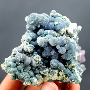 Muestra de calcedonia de ágata de uva, muestra de cristales de calcedonia botrioidal de color verde azulado - 186 gramos, 92*73*48 mm